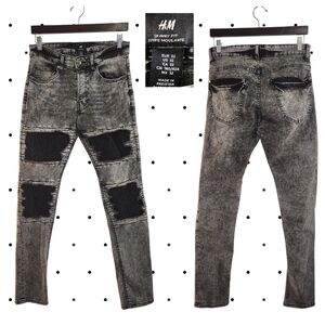 H&M Skinny Fit Acid Wash Black/Grey Ripped Jeans (32)